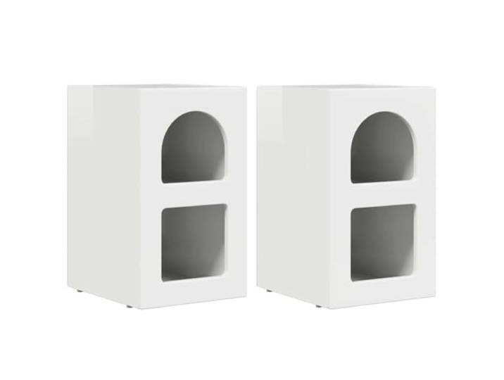 KUPTYERFG Nachttisch 2er Set Hochglanz Weiß 29,5x33,5x50 cm Kompakte Beistelltische im 2er Set für Schlafzimmer und Wohnzimmer mit offenem Stauraum und pflegeleichter Oberfläche.