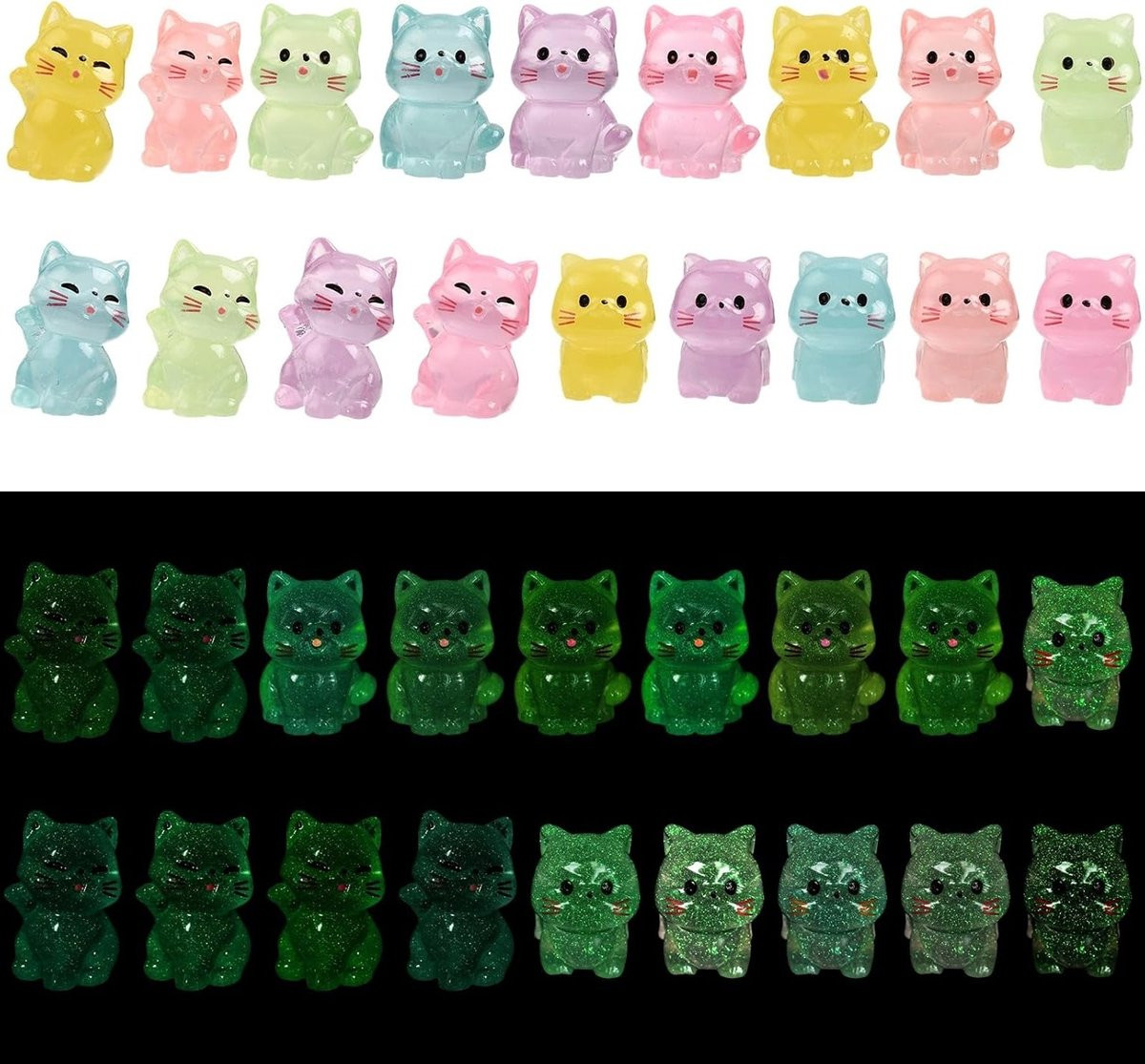 72 Stuks Lichtgevende Kat Hars Miniatuur Beeldjes voor DIY Sieraden en Decoratie