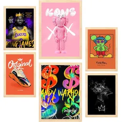 POSTER Set Mit 6 Grafiti Pop Warhol Lakers A3 & A4 Rahmen Aus Hellem Holz