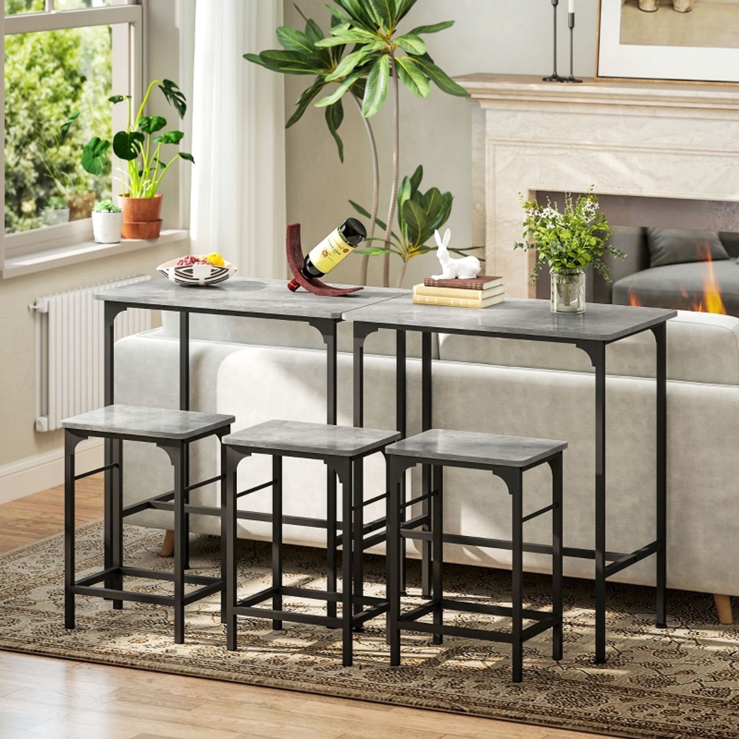 CHICFURN Bartafel met 2 barkrukken voor 2 personen, grijs