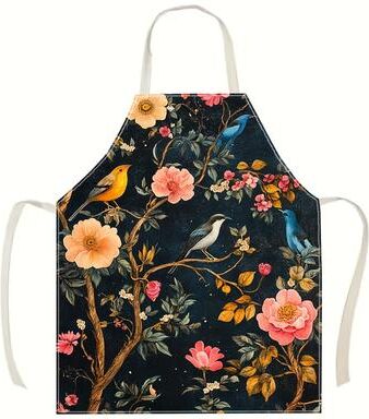 Modern Mode Marketplace Vintage Floral Bird Print Linen Apron For Women Stylish Cooking & Baking Essential 15x19in