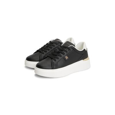 Plateausneaker TOMMY HILFIGER "TH CHIC PLATFORM", Damen, Gr. 40, schwarz, Nappaleder, Schuhe Plateausneaker, Freizeitschuh, Halbschuh, Schnürer mit seitlichem TH-Emblem