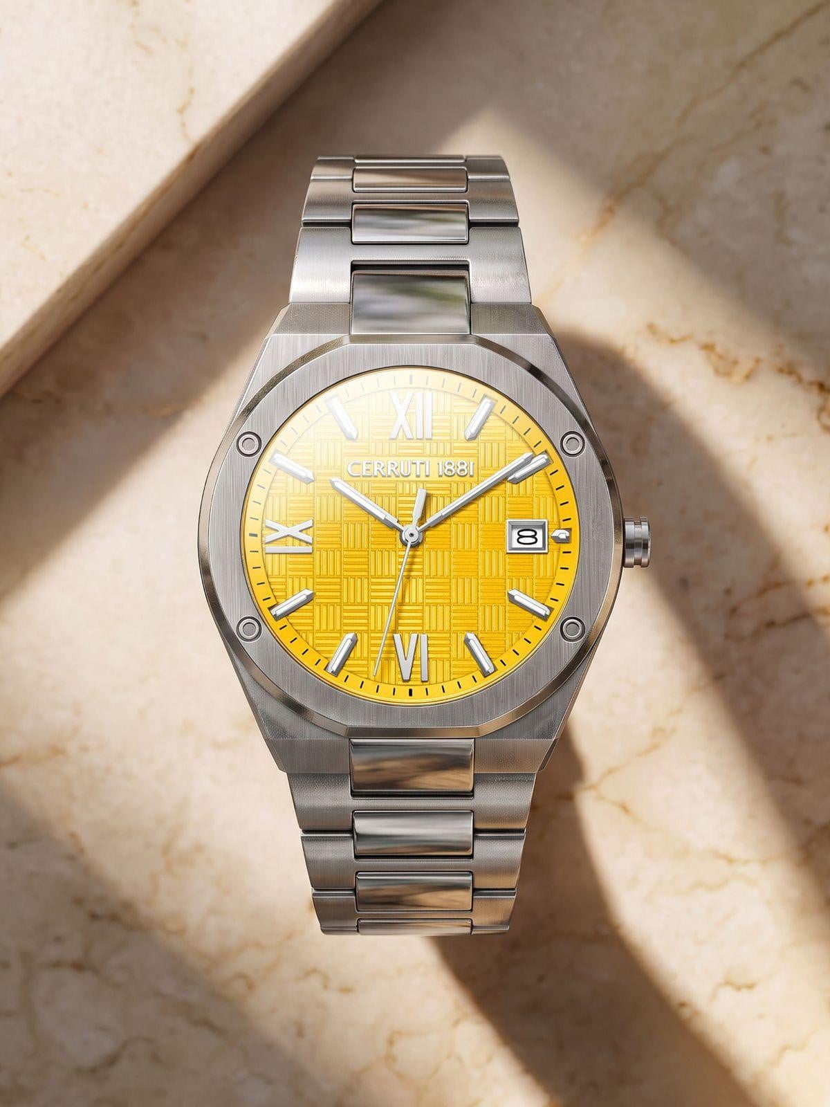 Cerruti 1881 Datumhorloge Lecco Yellow, Geel, 42 mm