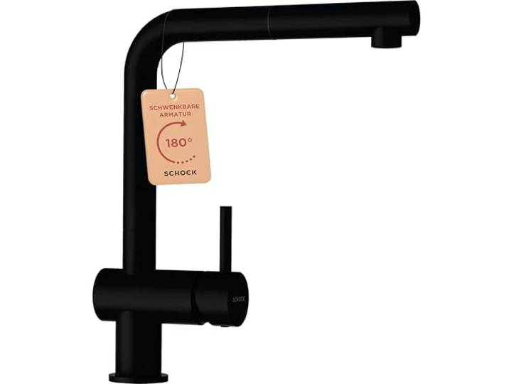 SCHOCK® Küchenarmatur EPOS Puro I schwarze Hochdruck Armatur mit ausziehbarer Schlauchbrause I 360° drehbar I Spültischarmatur für Küchenspüle I modernes Design I Einhebelmischer gebürstet
