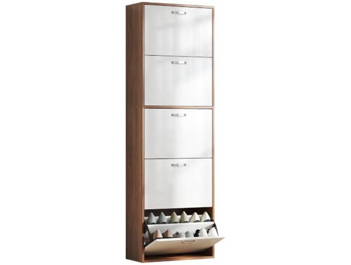 Armoire Armoire à chaussures Design 5 Portes Bicolore Blanc Marron Foncé Meuble à Chaussures\, Contemporain\, Abattantes\, Imitation Bois