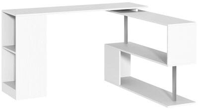 AISWORD "55"" 360° Rotating Corner Computer Desk Modern L-Shaped Home Office Workstation with 3-Tier Storage Shelves, Bookshelf"