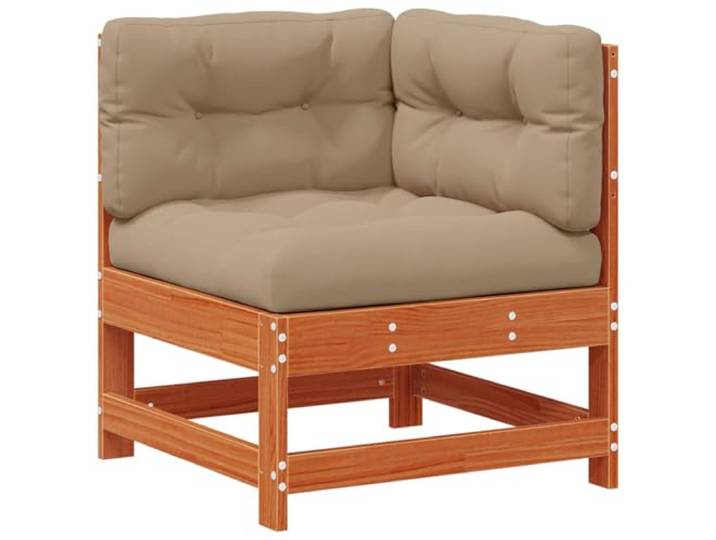 Coespram Gartenecksofa Massivholz Kiefer Wachsbraun mit Kissen Modul Flexibles Modulsofa aus Wachsbraun Kiefernholz mit bequemen Polstern für Terrasse, Balkon und Gartenbereich.