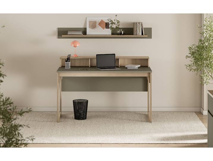 Büromöbel-Set HOME AFFAIRE Stranda im Scandi-Style, Home Office, Büro in zwei Farben verfügbar , grün (eukalyptus skandi eiche), Holzwerkstoff, Arbeitsmöbel-Sets, Büromöbel-Set, enthält Schreibtisch und Wandboard
