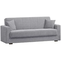 Dmora Schlafsofa Pinto, Lineares 3-Sitzer-Containersofa, Wohnzimmersofa aus gepolstertem Stoff mit Klick-Klack-Öffnung, 212x80h87 cm, Grau