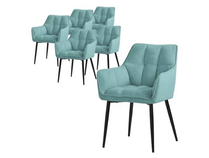 ML-Design Esszimmerstühle 6er Set aus Frotteestoff, Petrol, Küchenstuhl mit dickem gepolsterter Sitz & Metallbeinen, Wohnzimmerstuhl mit Rücken- und Armlehnen, Polsterstuhl, Ergonomischer Loungesessel