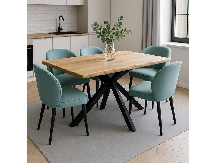 Essgruppe Nature Line 5-teilig Esstisch Baumkante 140x90 Eiche mit 4 Stühlen