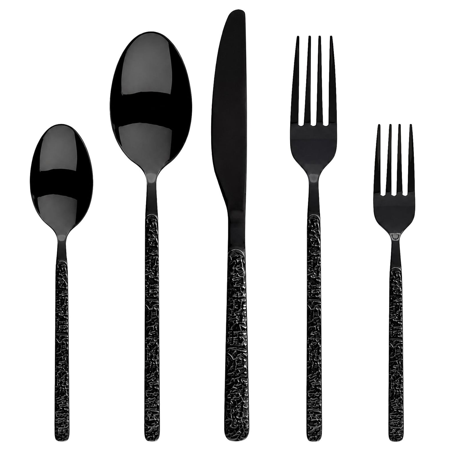 Roxlin Bestekset, 30-delig, steendesign, roestvrijstalen tafelbestek voor 6 personen, zwart