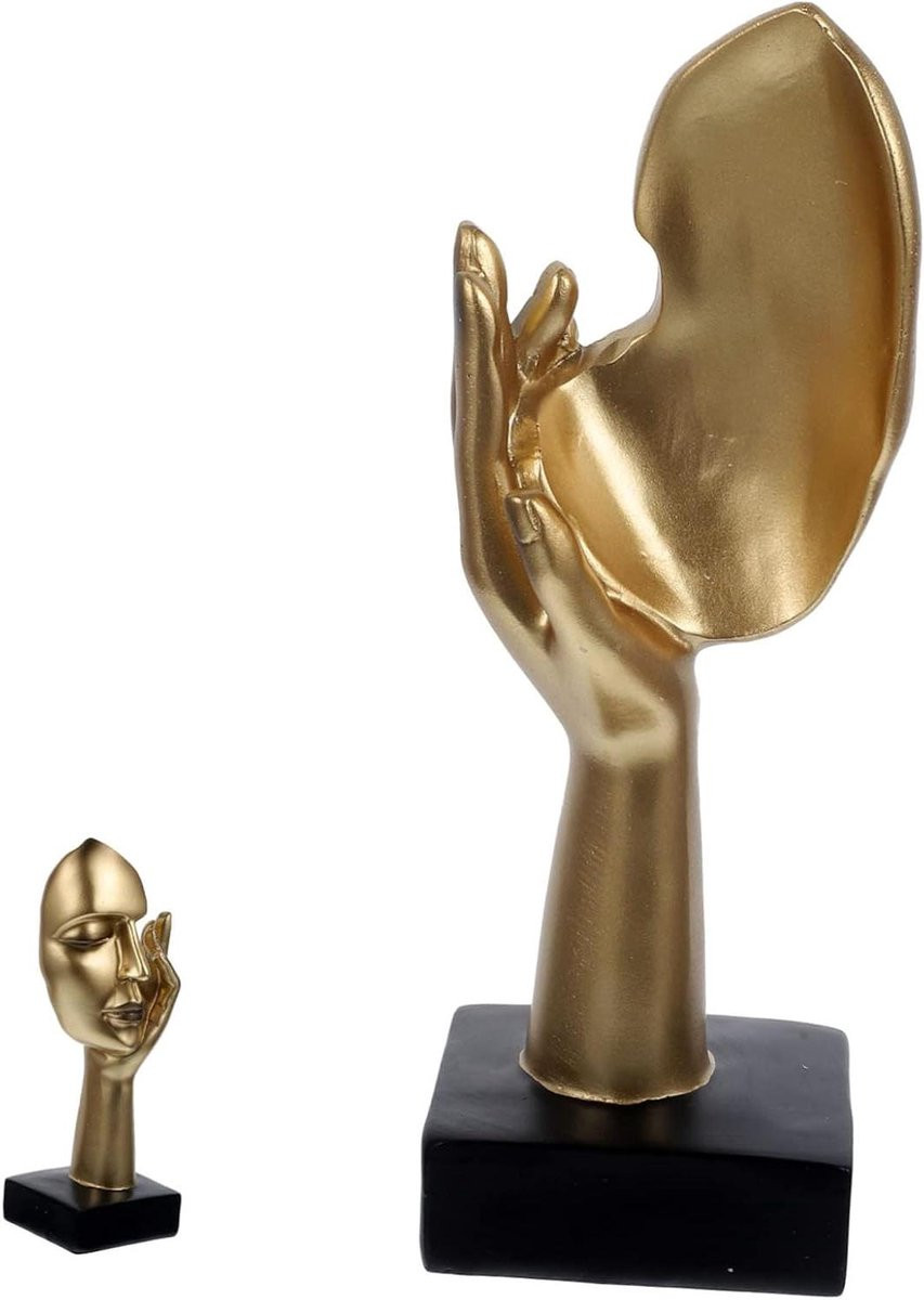 Abstracte Vrouwenbeeld Minimalistische Sculptuur Gouden Hars H: 17 cm, B: 6 cm