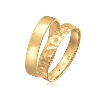 Ring-Set KUZZOI "Kuzzoi Ring Set Basic Gehämmert 925 Silber" Gr. 54, gold, Fingerringe, Herren, 54mm, Silber 925 (Sterlingsilber), 1mm