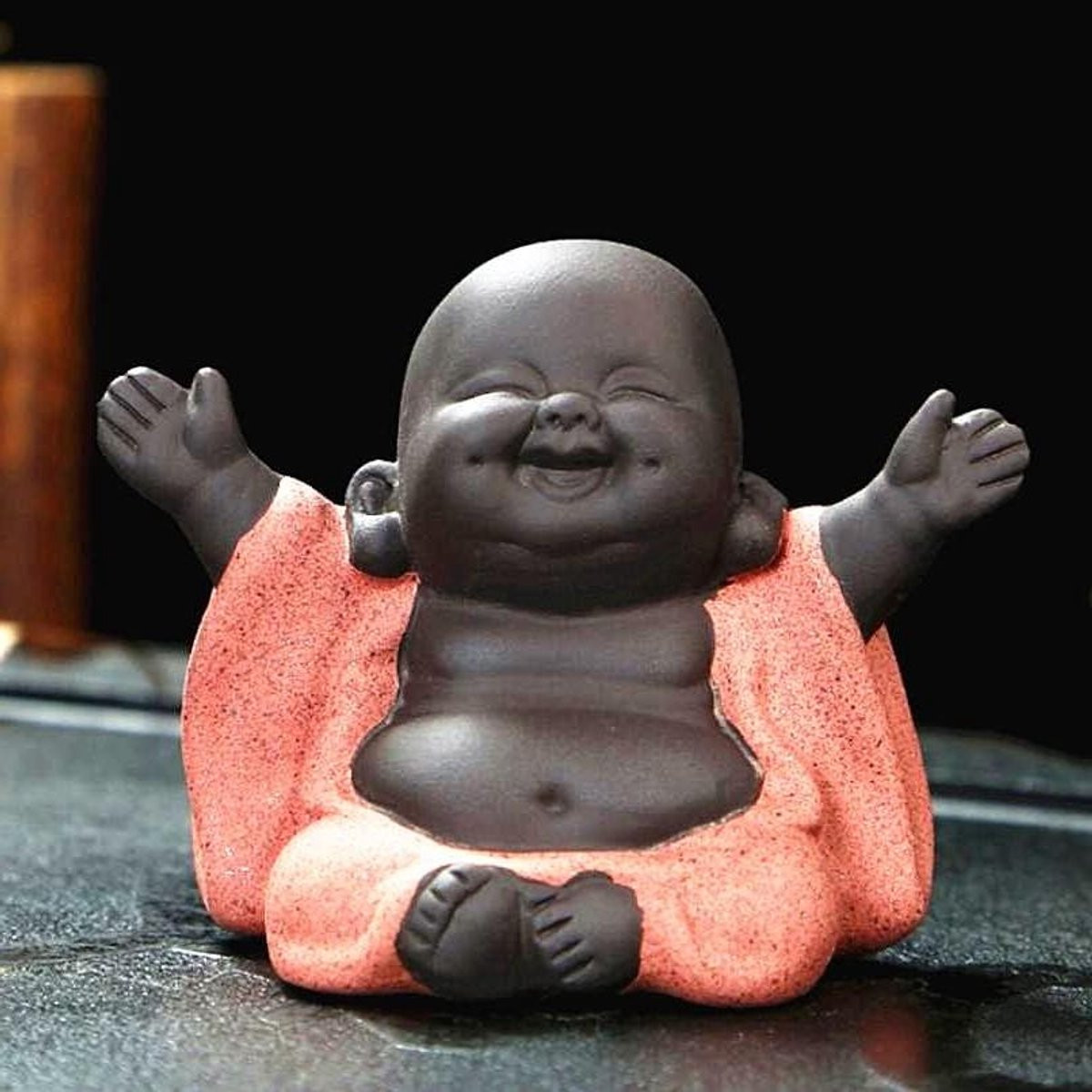 Handgemaakt keramiek Boeddha figuur thee decoratie Bruin Hoogte: 6.8 cm