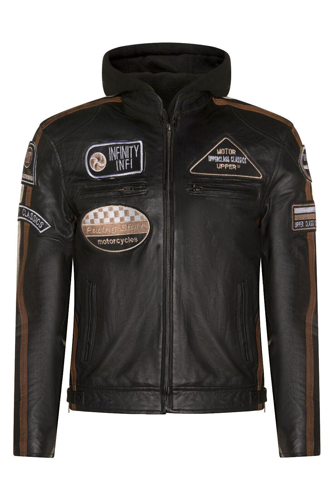 Herren Racing Bikerjacke aus Leder mit Kapuze – Detroit