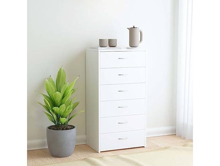 SDWEHO7 Kommode Modern Stil aus, Anrichte mit 6 Schubladen, Schmaler Flurtisch Sideboard Schubladenschrank für Wohnzimmer, Flur, Weiß 50x34x96 cm