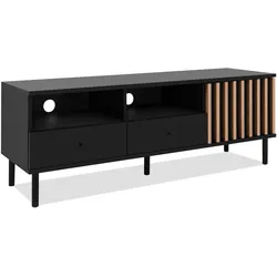 TV-LOWBOARD schwarz, Eiche Artisan 138 cm, TV-Unterteil mit 3D-Lamellen