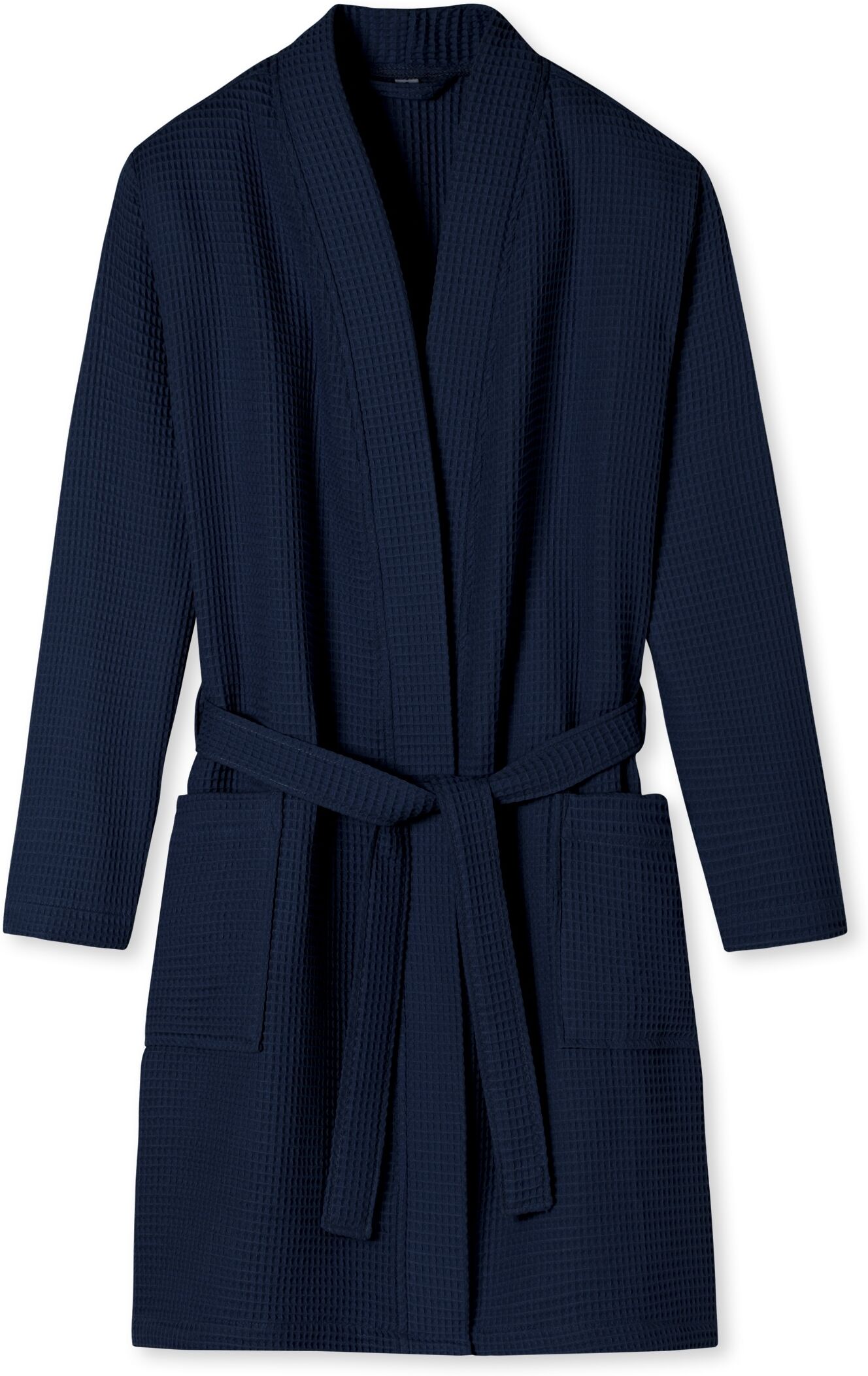 Bademantel SCHIESSER "Waffle Piqué", Damen, Gr. XL, blau (803, dunkelblau), Obermaterial: 100% Baumwolle, Midilänge, Hausmäntel Bademantel, aufgesetzte Taschen, Baumwolle, Waffelpiqué 803, dunkelblau XL