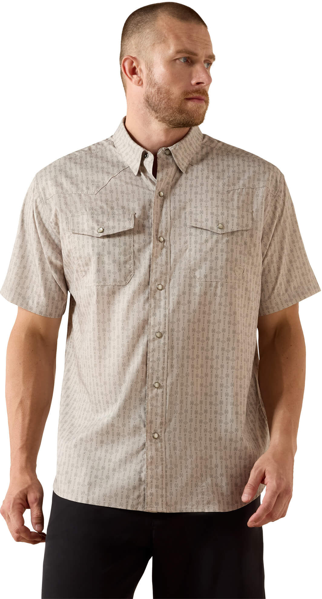 Men's Printed Western VentTEK Classic Fit Snap Shirt in Island Fossil, Size: LT by Ariat