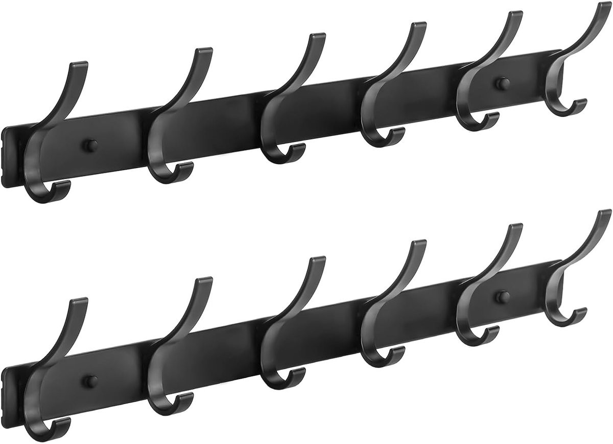 Thijox Wandkapstok met 12 Haken, 2 Stuks, Zwart