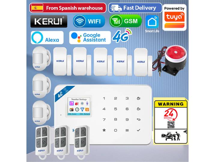 Système d'alarme antivol intelligent KERUI Tuya 4G/WiFi, kits d'alarme domestique, protection de sécurité, détecteurs de mouvement PIR 433MHZ, W184