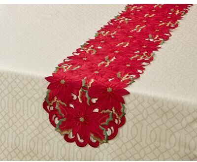 Embroidered Cutout Table Runner by BrylaneHome in Poinsettia
