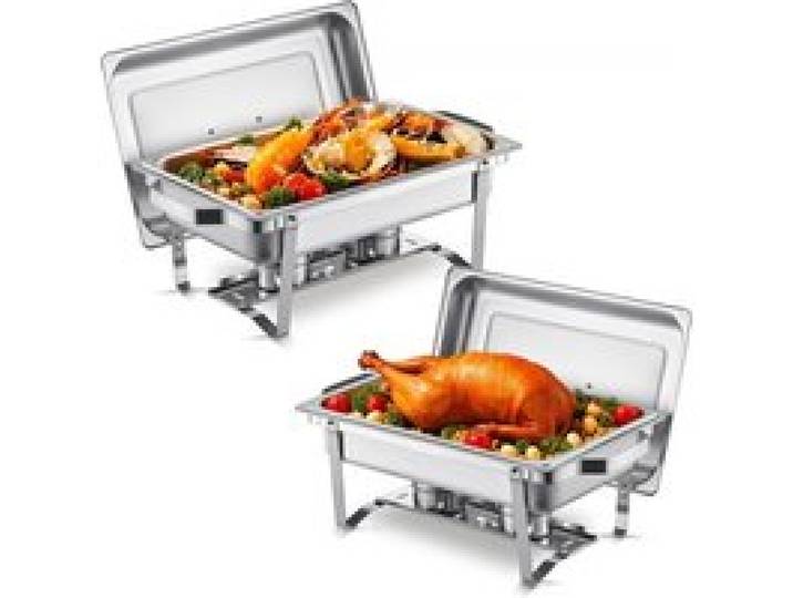 VEVOR Chauffe-Plat Rectangulaire 2PCs 7,5 L, Buffet Chauffant avec 2 Bacs Pleine Taille, Réchaud en Acier Inoxydable, avec Couvercle, pour Buffet Libre-Service Hôtel Traiteur Restauration, Argenté