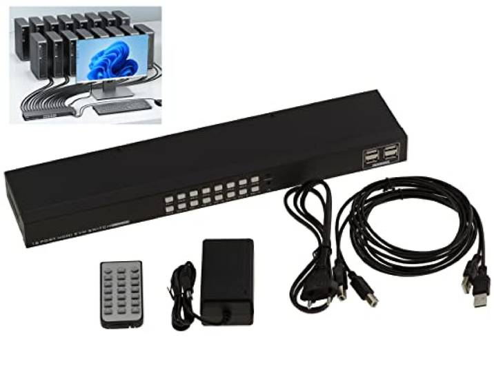 KALEA-INFORMATIQUE KVM Switch Automatique pour 16 PC avec Liaison écran HDMI 4K et Clavier Souris sur Port USB. avec télécommande\, Cordons\, Alimentation et équerres pour Rack