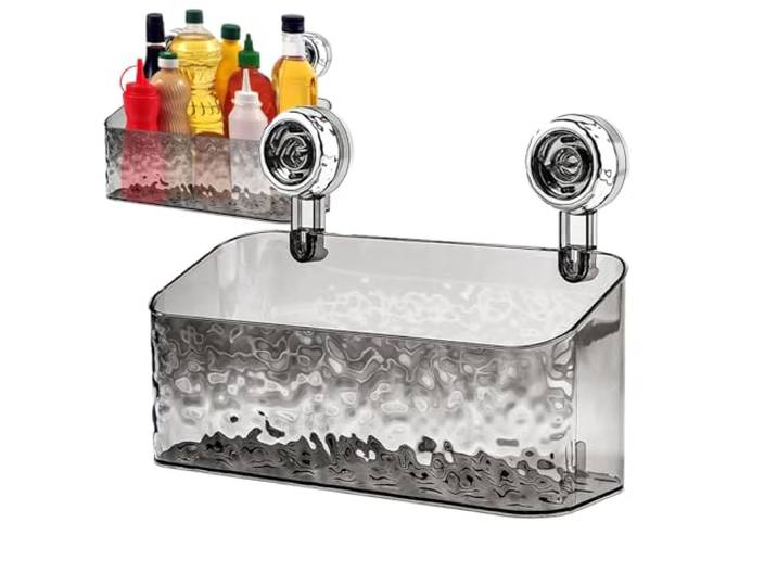 djhYTIxcf Selbstklebendes Eckregal ohne Bohren mit Haken, Abnehmbarer(Transparent Gray 1 Pc)