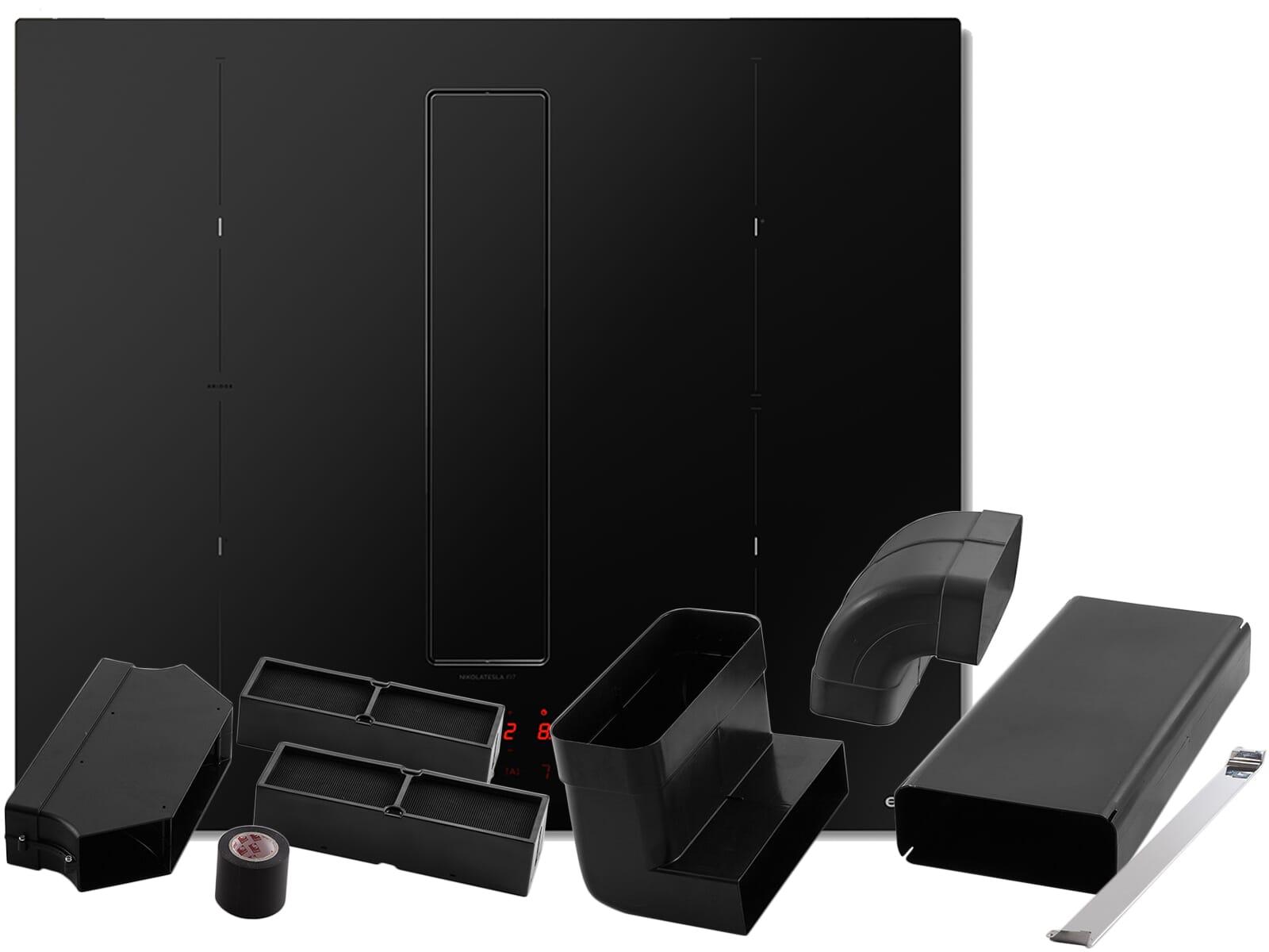 Elica SET NikolaTesla Fit Raw BR/A/60 - PRF0203695 Kochfeldabzug Induktion Schwarz Matt + KIT0167756 Installationsset Umluft