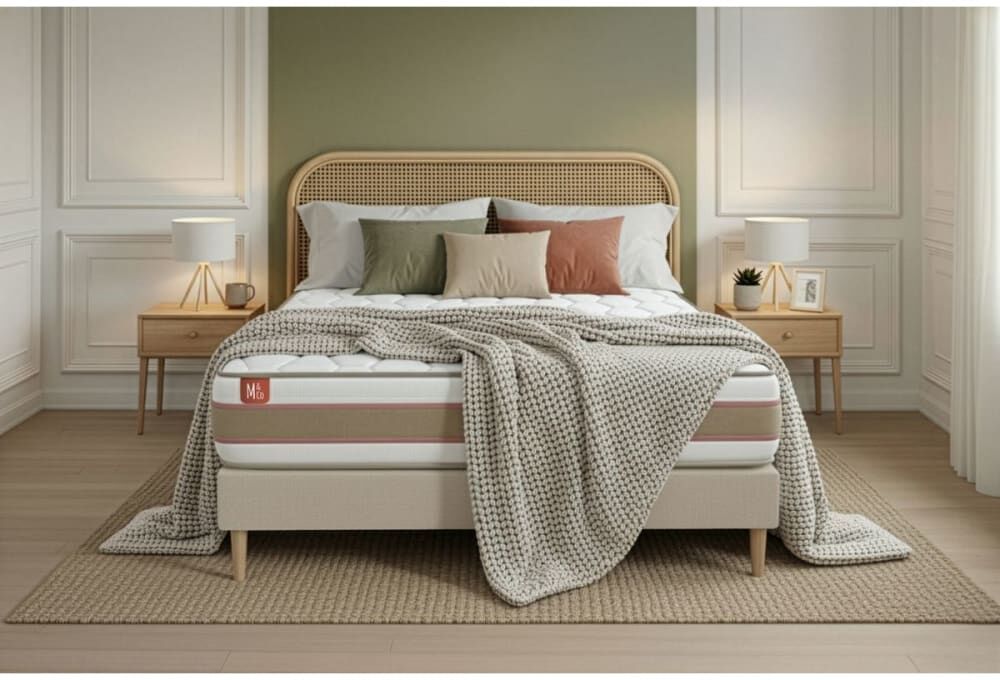 Marmottes & Co Pack matelas sommier kit 140x200 oreiller couette Beige 200x26x140cm