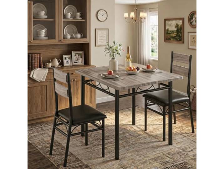 GarveeMore 3-teiliges Esszimmer-Set mit 2 Stühlen für 2 Personen gepolsterten Hochlehner-Stühlen Robustes Metallgestell 1+2 Set