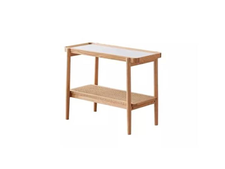 YCCHAH Sofatisch Massivholz-Beistelltisch, nordischer moderner minimalistischer Kleiner Wohnungs-Wohnzimmer-Eichen-Schiefer-Sofa-Eckschlafzimmer-Aufbewahrungstisch Wohnzimmer-Beistelltisch