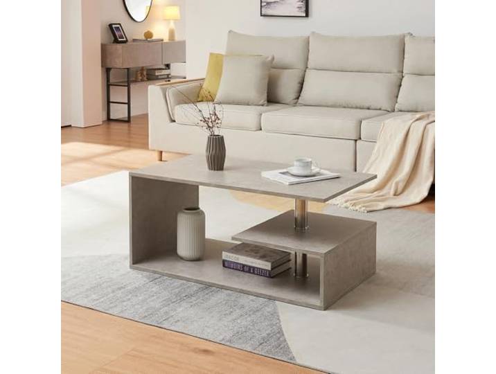 [en.casa] Couchtisch Haarlem Wohnzimmertisch rechteckig 90 x 50 x 41 cm Sofatisch mit Stauraum Kaffeetisch Betonoptik, hell