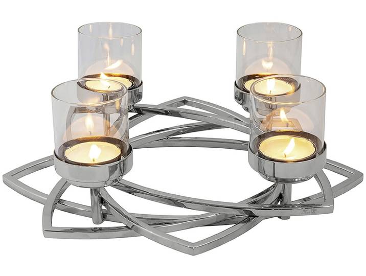 Adventsleuchter FINK ZAPPORA, Weihnachtsdeko , silber (silberfarben), H:15,5cm Ø:18cm, Metall, Kerzenhalter, Adventsleuchter, vielseitige Deko-Möglichkeiten durch abnehmbare Kerzentüllen