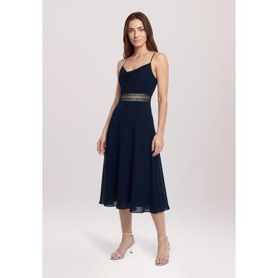 Cocktailkleid VERA MONT "Damen mit Wasserfallausschnitt", Damen, Gr. 40, Normalgrößen, blau (night sky), Chiffon, Obermaterial: 100% Polyester. Futter: 100% Polyester, festlich, tailliert kurz, Wasserfallausschnitt, Kleider, Stickerei