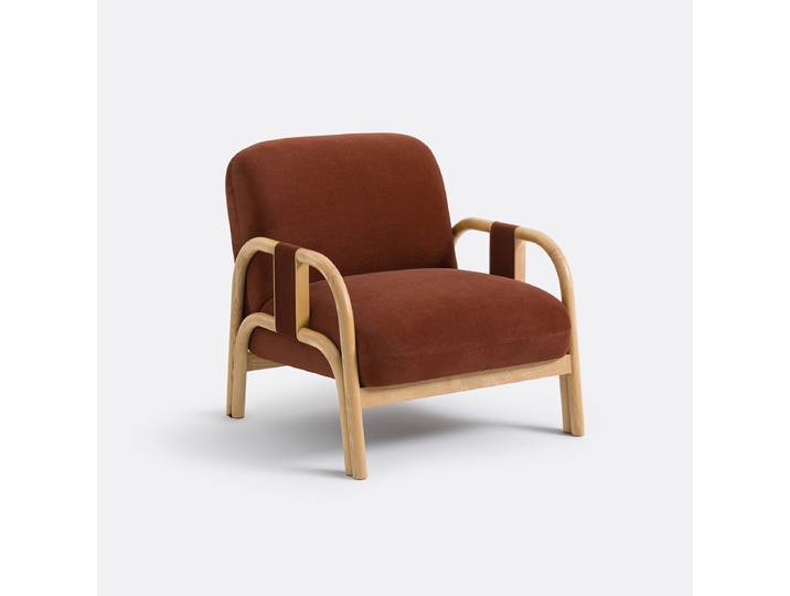 LA REDOUTE Fauteuil lounge, en velours et frêne, VINDY Rouge