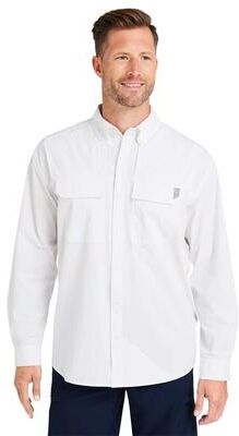 HUK H150184 Athletic Men's Creekbed Pocket Fishing Shirt in White size Medium   90% nylon, 10% spandex