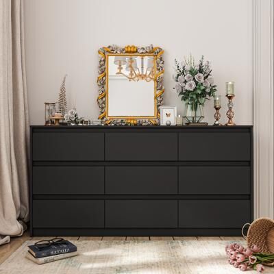 FUFU&GAGA "63""W 9 Drawer Dresser Accent Dresser for Living Room Bedroom Chest"