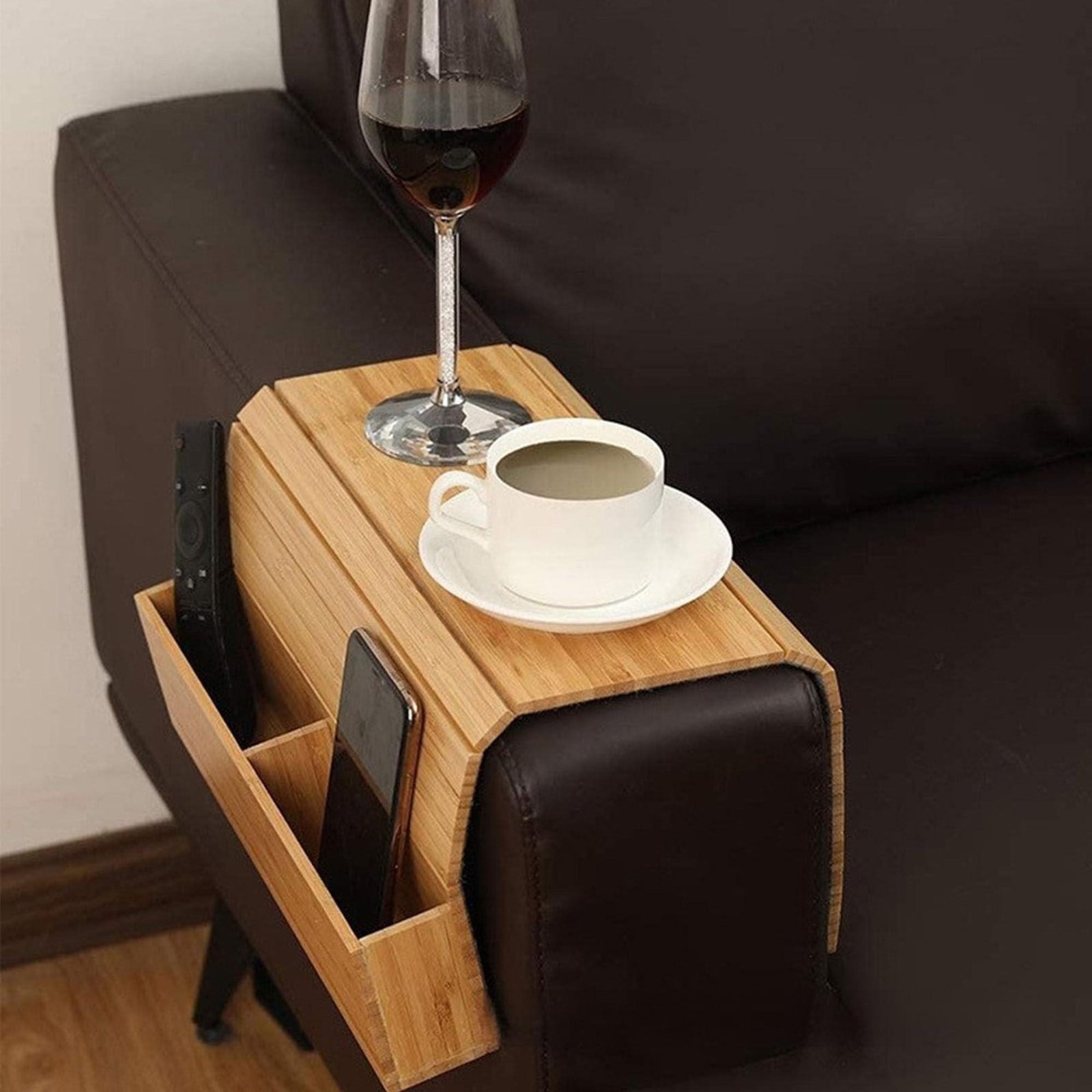 Selius Bank Arm Tray Table, Houten Sofa Arm Tray met 2 Zakken
