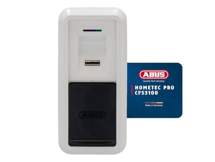 ABUS Lecteur d'Empreintes Digitales HomeTec Pro CFS3100 - Blanc Compatible avec moteur de serrure CFA3100 - Accès sans clé - Capteur protégé contre pluie et saleté - 3 piles AA incluses