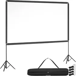 TecTake GmbH tectake Beamer-Leinwand Cinema klappbare Stative 16:9 4K HD 126 Zoll 319cm Projektionswand mobil Heimkino weiß 160° Betrachtungswinkel Tragetasche