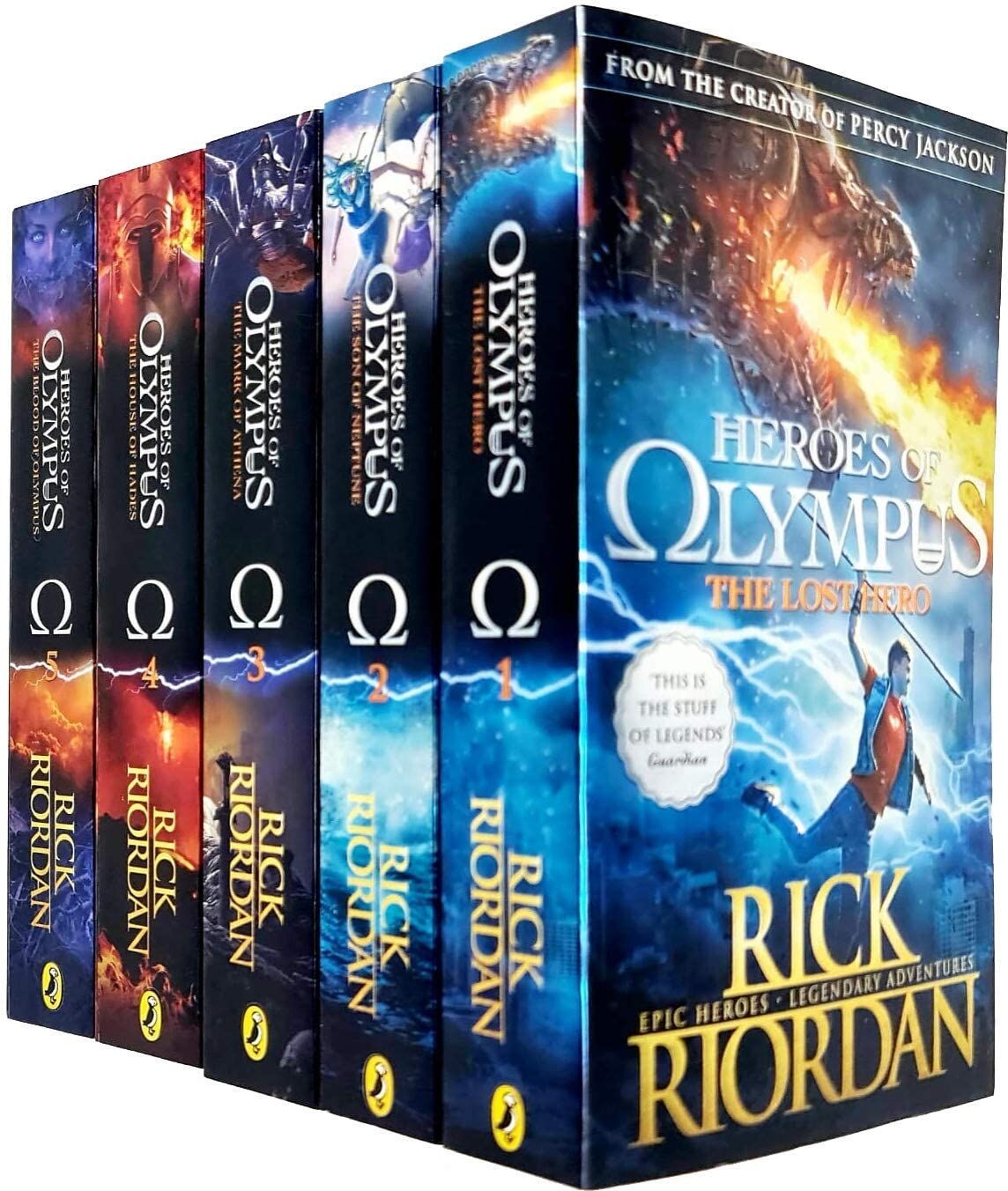 Puffin Heroes of Olympus 5 Books Collection Set by Rick Riordan - Paperback - Young Adult Fantasy Series Ages 9-12 - The Lost Hero, Son of Neptune, Mark