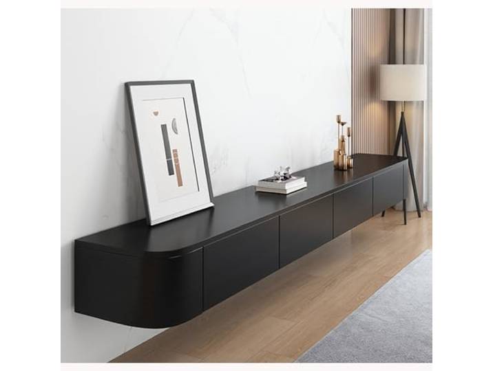 HYANXUE Lowboard hängend, Schwebender TV-Ständer, Wandmontierte TV-Regale, TV-Medienkonsole Mit Klapptüren, Schublade & LED-Beleuchtung (Schwarz,180CM)