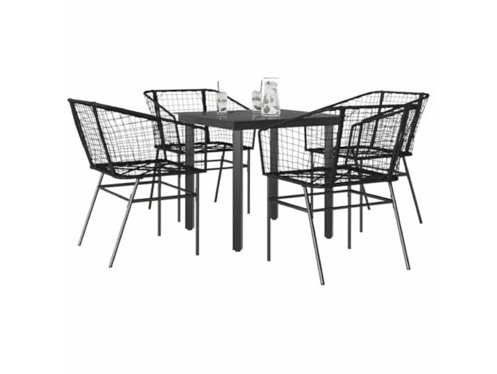 HEFZGDB 5-teiliges Garten-Esszimmerset aus schwarzem Polyrattan mit Glasplatte, wetterfeste PE-Rattan Möbelgruppe mit Stahlgestell für Terrasse, Robustes Outdoor Set inklusive Tisch