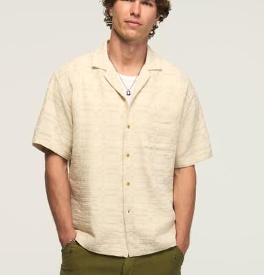 Lucky Brand Untucked Camp Collar Shirt - Men's Clothing Outerwear Shirt Jackets in #130 Natural, Size M