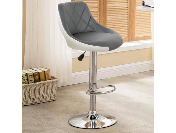 Tabourets de bar - SUPFINE - Lot de 2 - Hauteur réglable - Rotation 360° - Gris et blanc