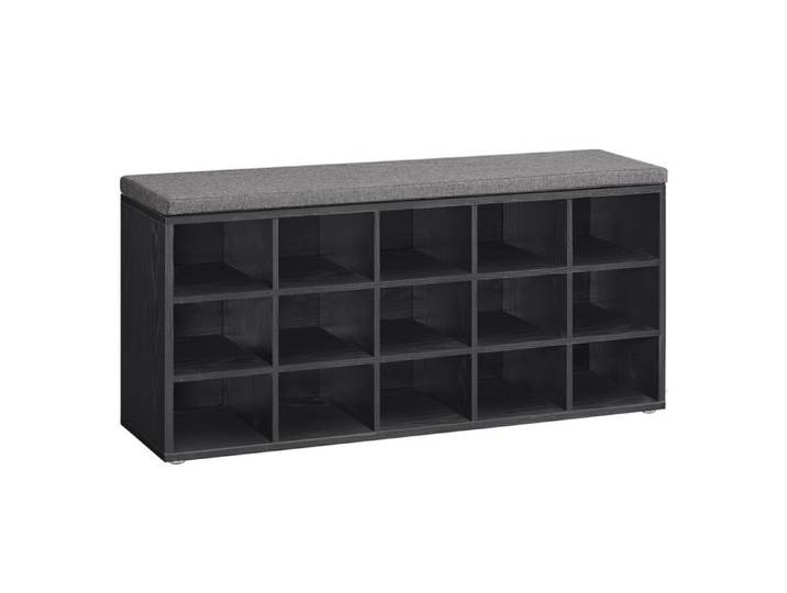 VASAGLE Banc à Chaussures Organiseur de Chaussures avec 15 Compartiments Siège Rembourré pour Entrée Couloir Placard Noir Bois