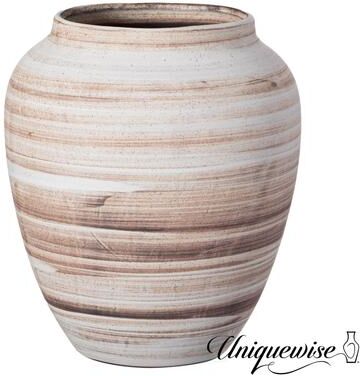 Uniquewise 8-inch Modern Farmhouse Round Wide Mouth Ceramic Vase Boho Decorative Pottery for Home Shelf Mantel Entryway